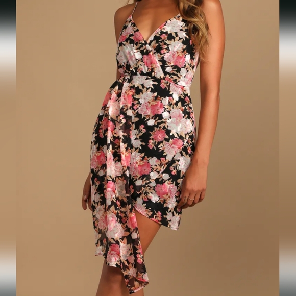 Grow Your Love Black Floral Print Tulip Mini DressLulus - Picture 4 of 10